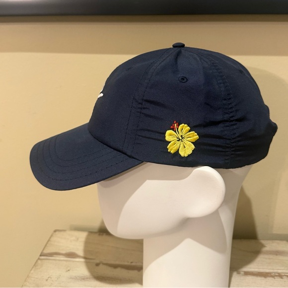 Navy Blue Baseball Cap with Embroidered Fedora Hat and Hibiscus NWT - Picture 3 of 10